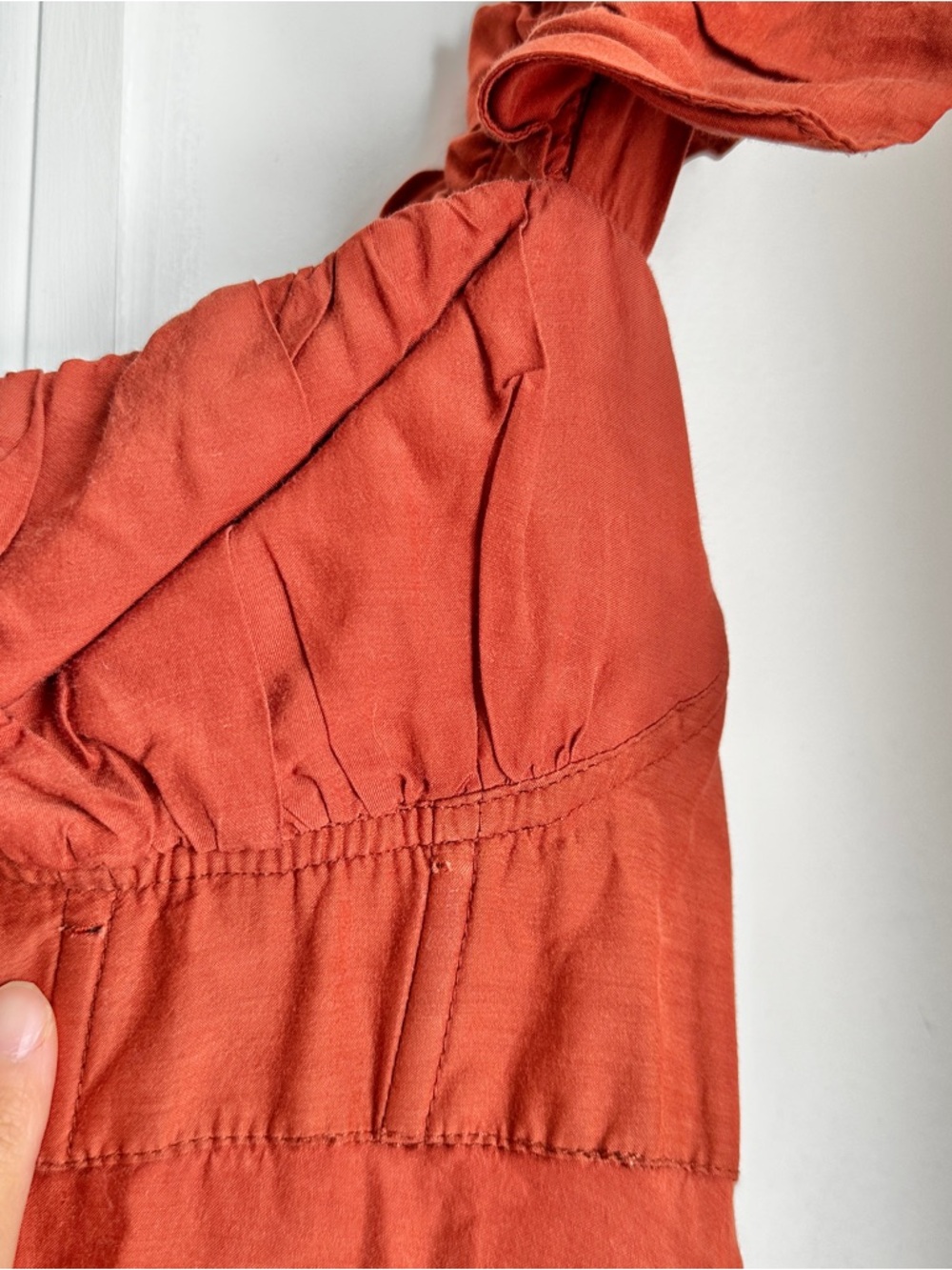 Farm Rio Ruffle-Sleeve Rust Midi Dress - Picture 12 of 14